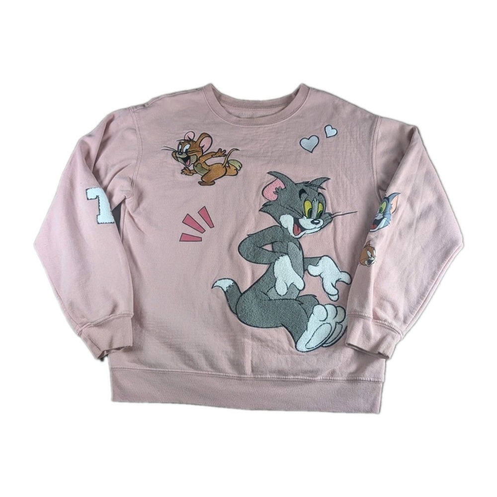 Tom & Jerry Pink Graphic Crewneck Sweatshirt Women's Medium Cartoon Looney Tunes